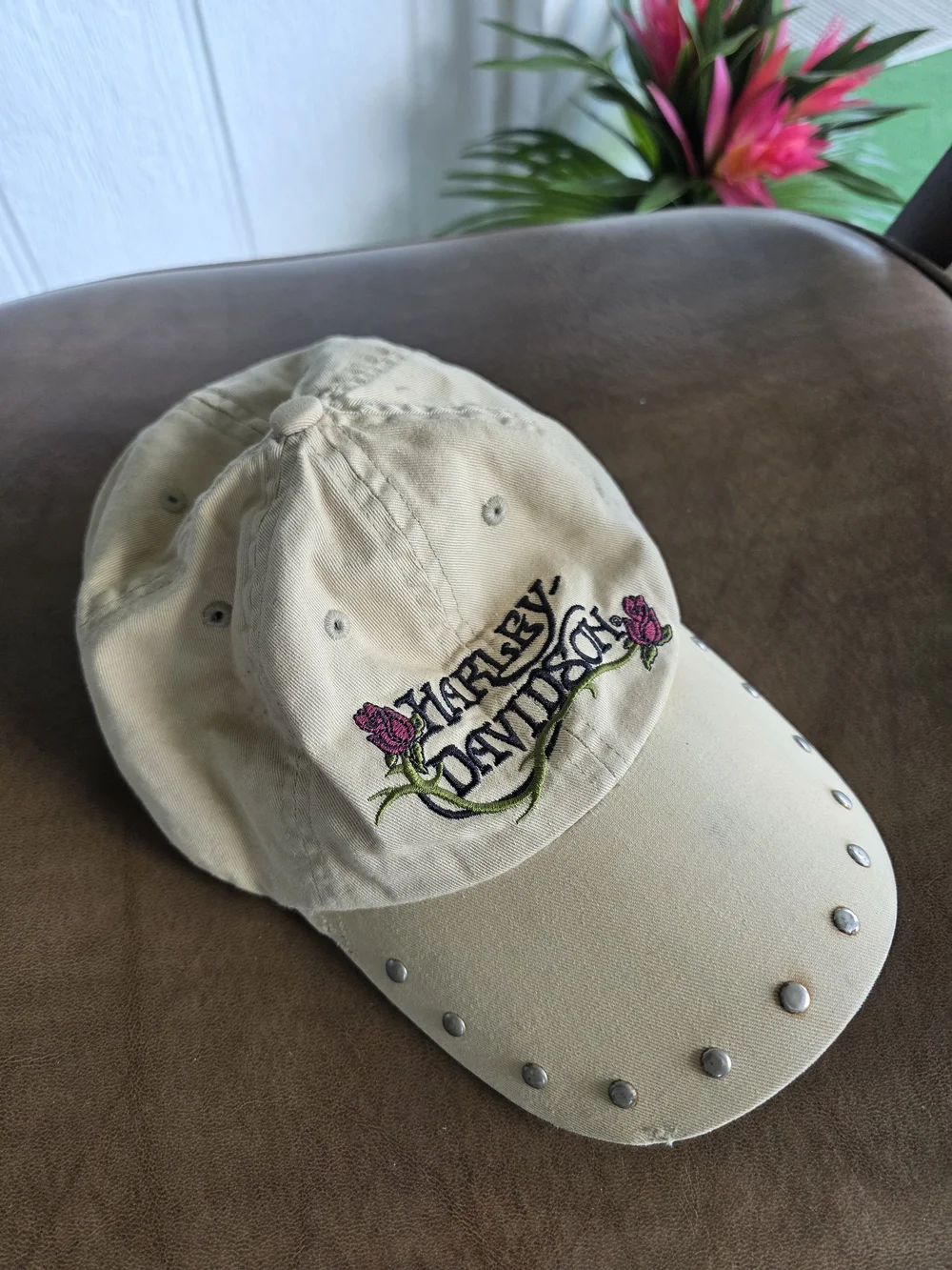 Vintage Y2K Harley-Davidson Embroidered Studded Baseball Cap Cream Biker 2006 - Picture 6 of 16